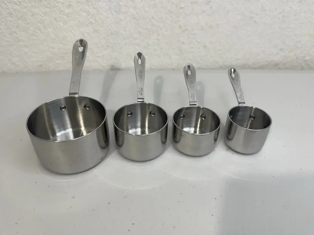 All-Clad Stainless Steel Measuring Cups 4pc Set Saucepan Design Riveted Handles
